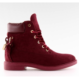 Timberki s vínovým visacím zámkem J-8686 červené