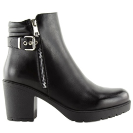 Černé kozačky na širokém podpatku NS027P Black černá Černé kozačky na širokém podpatku NS027P Black černá