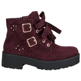 Vínové semišové boty červený