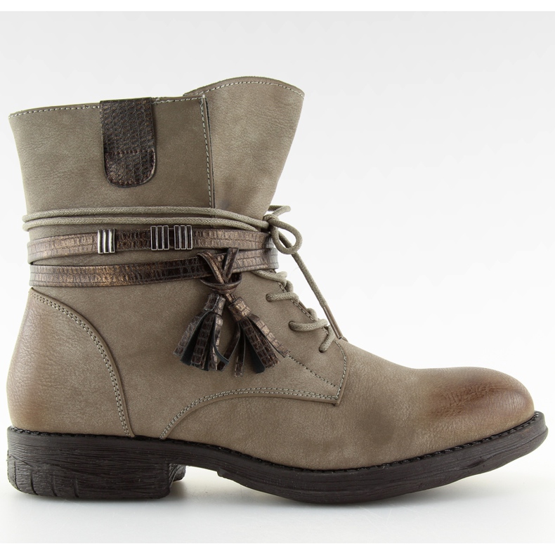 Dámské béžové a hnědé kozačky BH52-KB khaki béžový