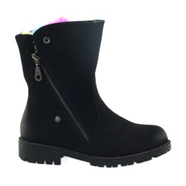 Sergio Leone Boty s barevnou kožešinou na zip černý vícebarevný