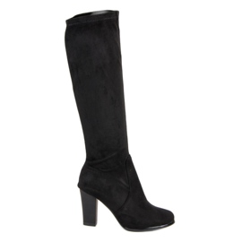 Semišové kozačky na sloupku černý