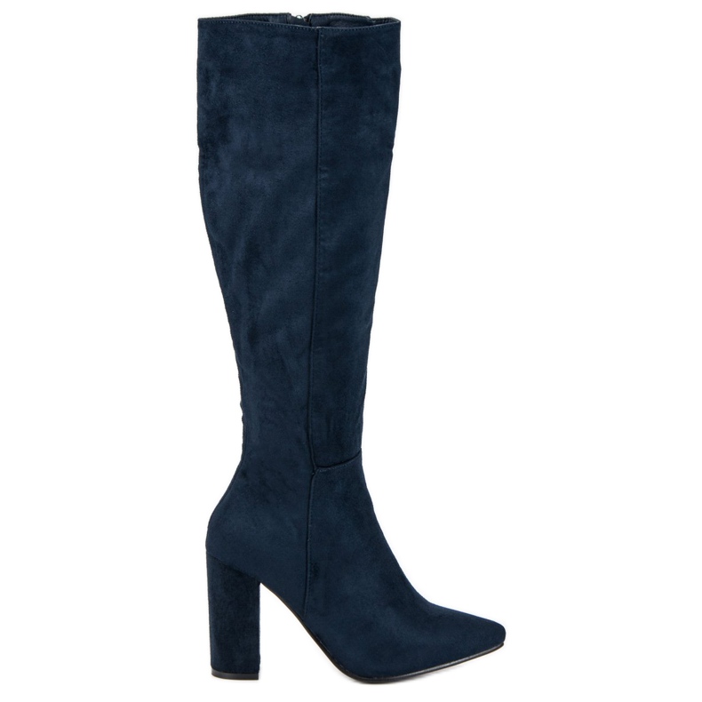 Small Swan Semišové kozačky na vysokém podpatku modrý