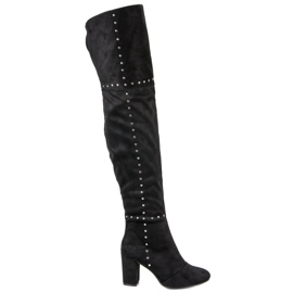 Černé stehenní boty na sloupku černý