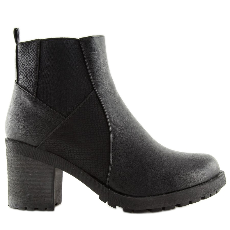 Černé kozačky na širokém podpatku 1032-1 Black černá