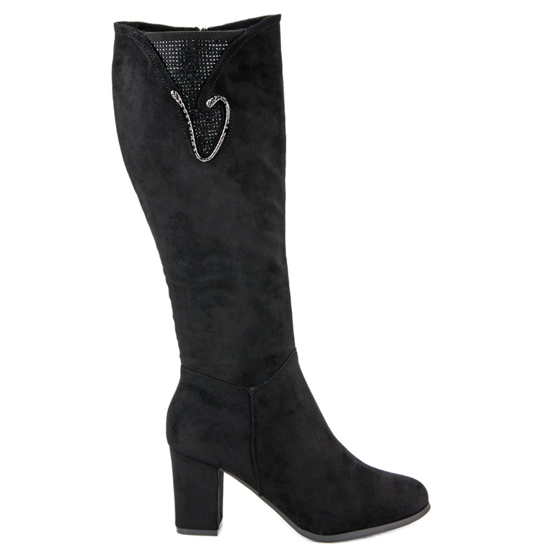 Semišové kozačky na vysokém podpatku černá Semišové kozačky na vysokém podpatku černá