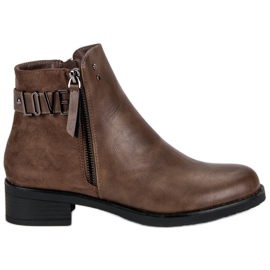Ideal Shoes Hnědé kozačky na plochém podpatku černý