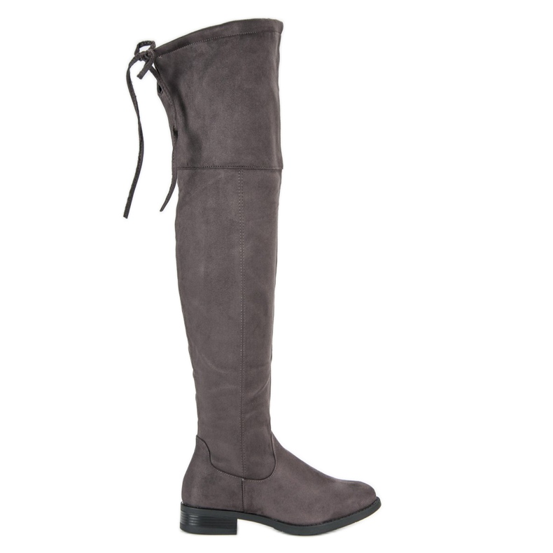 Šedé stehenní boty na plochém podpatku šedá