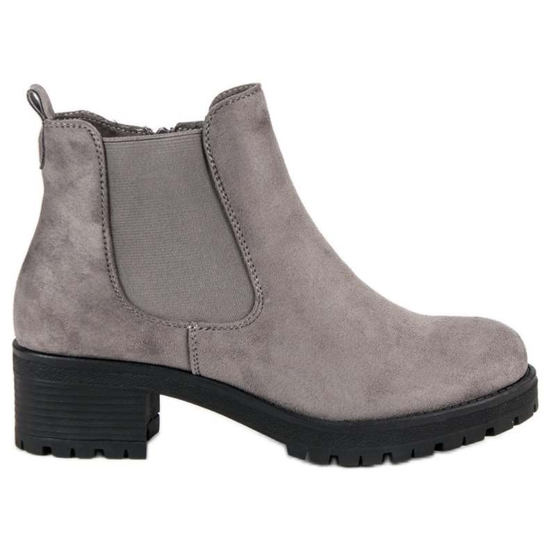 Ideal Shoes Šedé boty Chelsea na plochém podpatku šedá Ideal Shoes Šedé boty Chelsea na plochém podpatku šedá
