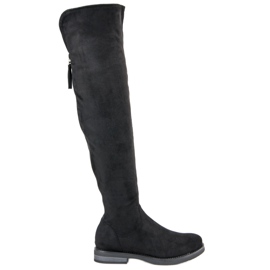 Kozačky nad kolena s ozdobným zipem černá