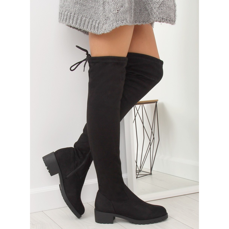 Černé dámské stehenní boty NS013 Black černá