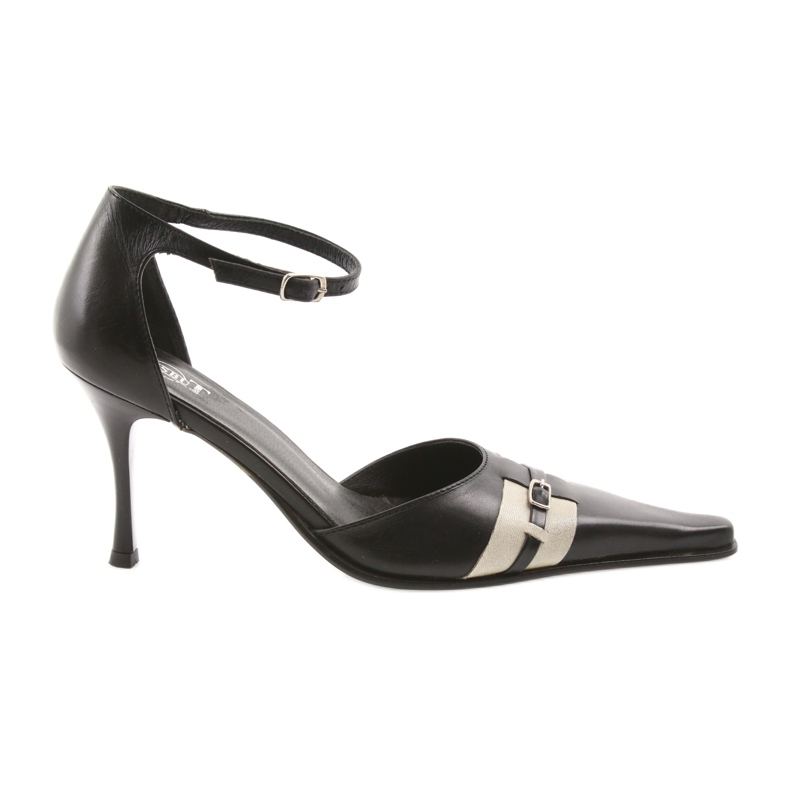 Eksbut Černé kožené sandály 076 na špendlíku černá