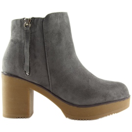 Šedá Kozačky na stabilním podpatku šedá YL96009 Šedá