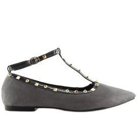 Baleríny na šedém podpatku 127-13 Gray šedá Baleríny na šedém podpatku 127-13 Gray šedá