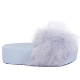 Šedé CK77P Šedé pantofle s kožešinou šedá Šedé CK77P Šedé pantofle s kožešinou šedá