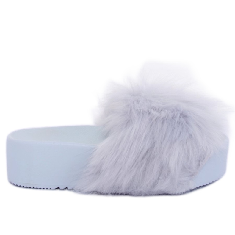 Šedé CK77P Šedé pantofle s kožešinou šedá Šedé CK77P Šedé pantofle s kožešinou šedá