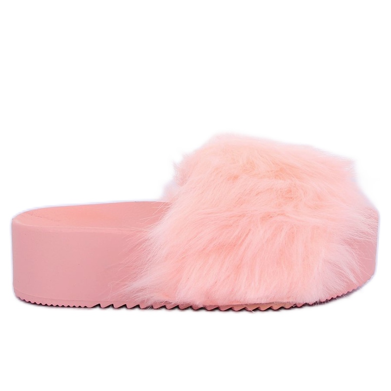 Růžové CK77P Růžové pantofle s kožešinou růžový Růžové CK77P Růžové pantofle s kožešinou růžový
