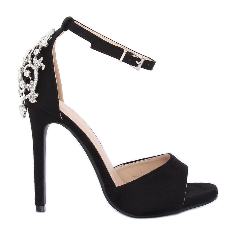 Sandály na vysokém podpatku s kamínky černé 9509-502 Černé černá Sandály na vysokém podpatku s kamínky černé 9509-502 Černé černá