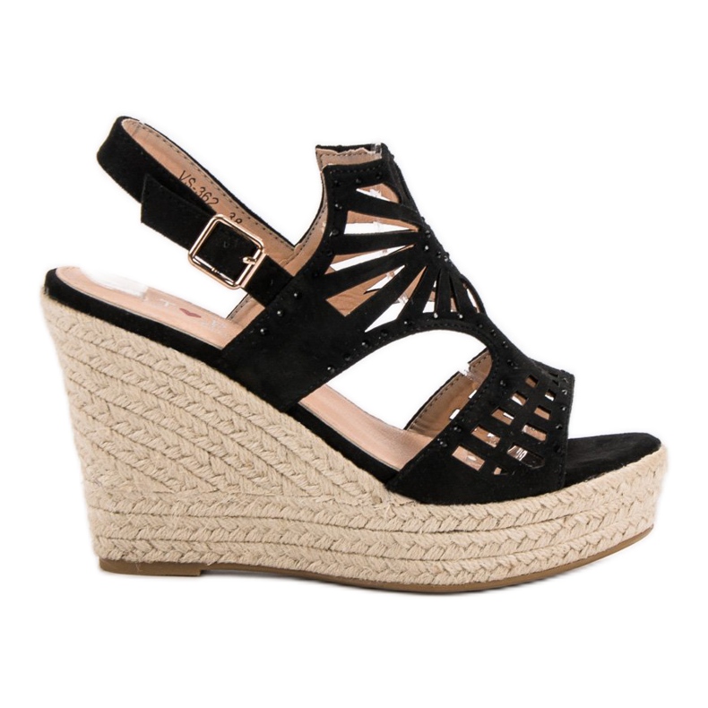 Top Shoes Prolamované klínové sandály černá