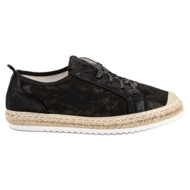 Queentina Černé krajkové espadrilky černý