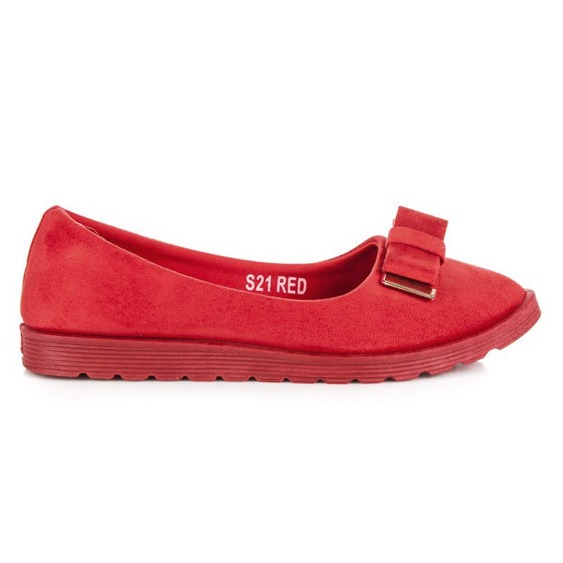 Semišové balerínky s mašlí červené