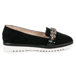 Ideal Shoes Semišové brogues s krystaly černá Ideal Shoes Semišové brogues s krystaly černá