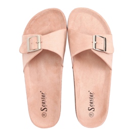 Růžové semišové pantofle CK61P růžový Růžové semišové pantofle CK61P růžový