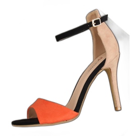 Sandály na vysokém podpatku WD100P Beige hnědý vícebarevný Sandály na vysokém podpatku WD100P Beige hnědý vícebarevný