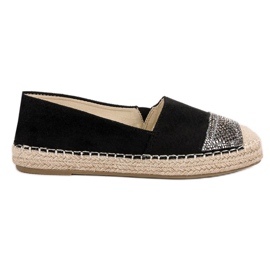 Small Swan Semišové espadrilky s krystaly černý