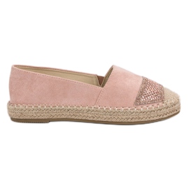 Small Swan Semišové espadrilky s krystaly růžový