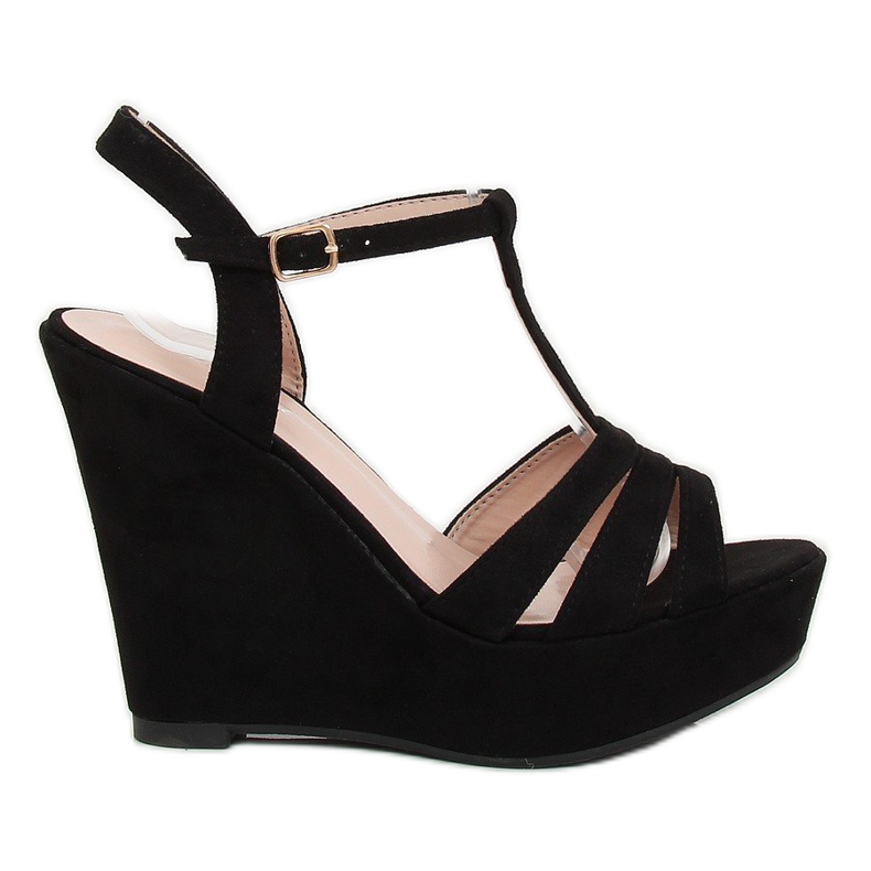 Černé sandály na klínovém podpatku A208 Black černá