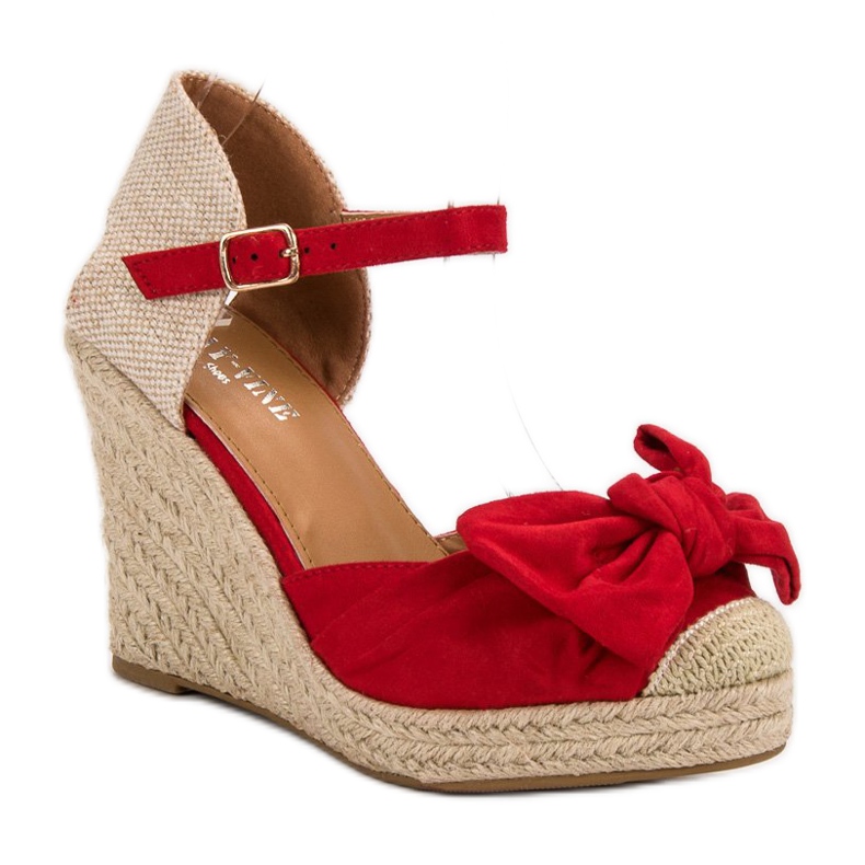 Espadrilky na klínových pumpách červené