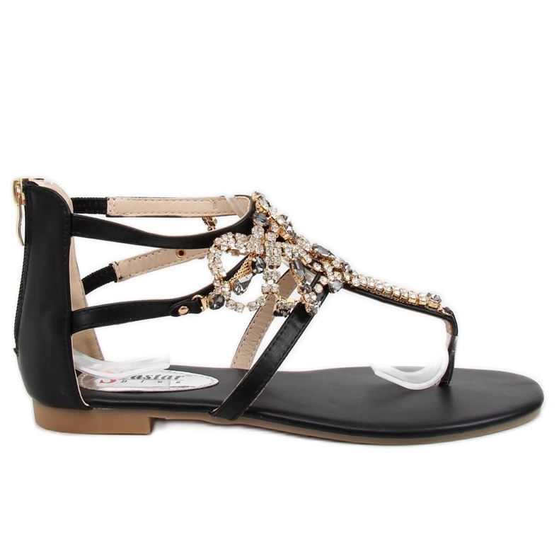 Černé sandály s kamínky JH64P Black černá Černé sandály s kamínky JH64P Black černá