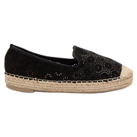 SHELOVET Semišové prolamované espadrilky černý