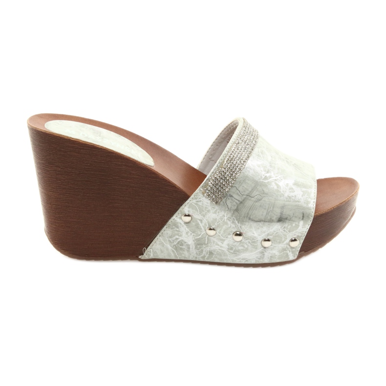 M.Daszyński Klínové pantofle Daszyński AM43 se kubickým zirkonem šedá M.Daszyński Klínové pantofle Daszyński AM43 se kubickým zirkonem šedá