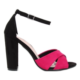 Černé sandály na sloupku 369-34 Fuchsie černá růžový