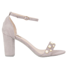 Sandály na sloupek se šedými perlami GH1519 Šedá Sandály na sloupek se šedými perlami GH1519 Šedá