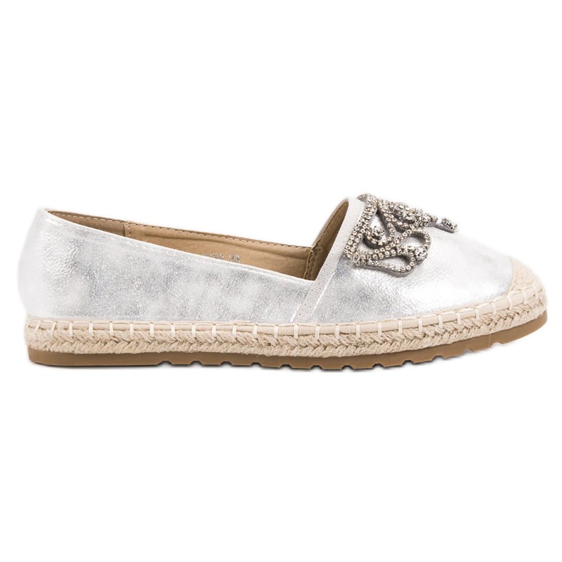 Ideal Shoes Stříbrné espadrilky s ornamenty šedá
