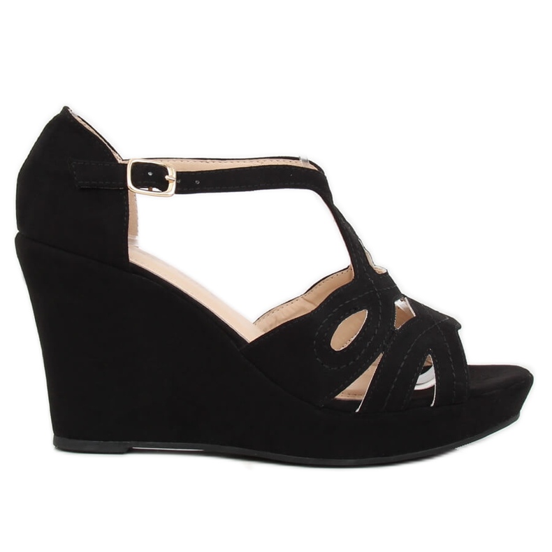 Černé sandály na černém klínu LM-002 Black černá Černé sandály na černém klínu LM-002 Black černá