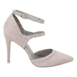 Šedé lodičky na šedém podpatku AT-0631-L Šedá