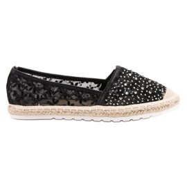 Ideal Shoes Espadrilky s krystaly černý