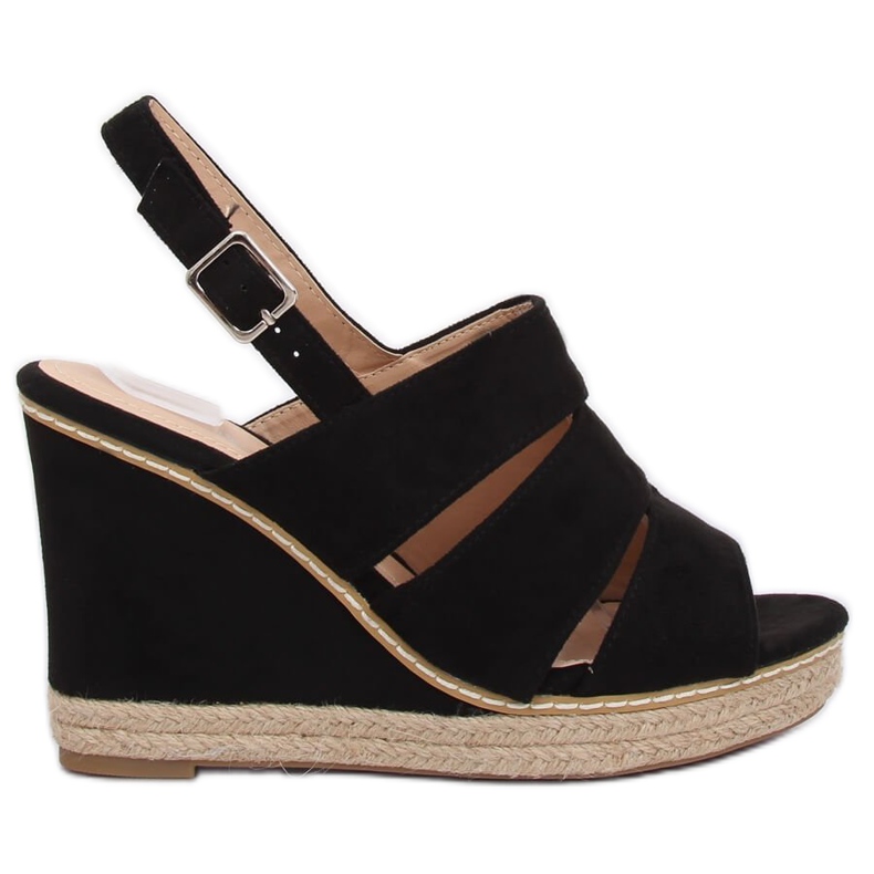 Černé sandály na klínovém podpatku 9069 černé černá