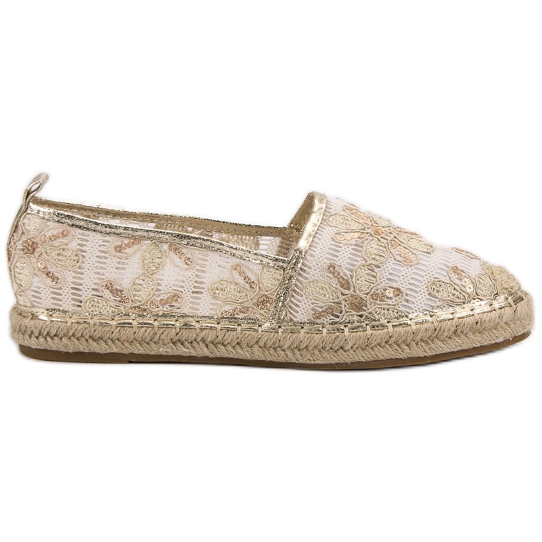 Lucky Shoes Krajkové espadrilky v květinách hnědý