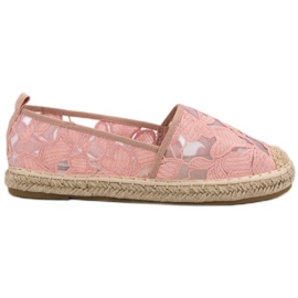 Lucky Shoes Růžové krajkové espadrilky růžový Lucky Shoes Růžové krajkové espadrilky růžový