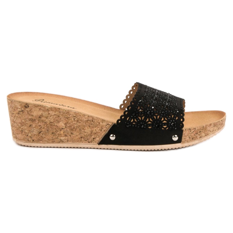 Primavera Pantofle Na Korkovém Klínku černá Primavera Pantofle Na Korkovém Klínku černá