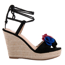 Seastar Svázané sandály na klínku černý