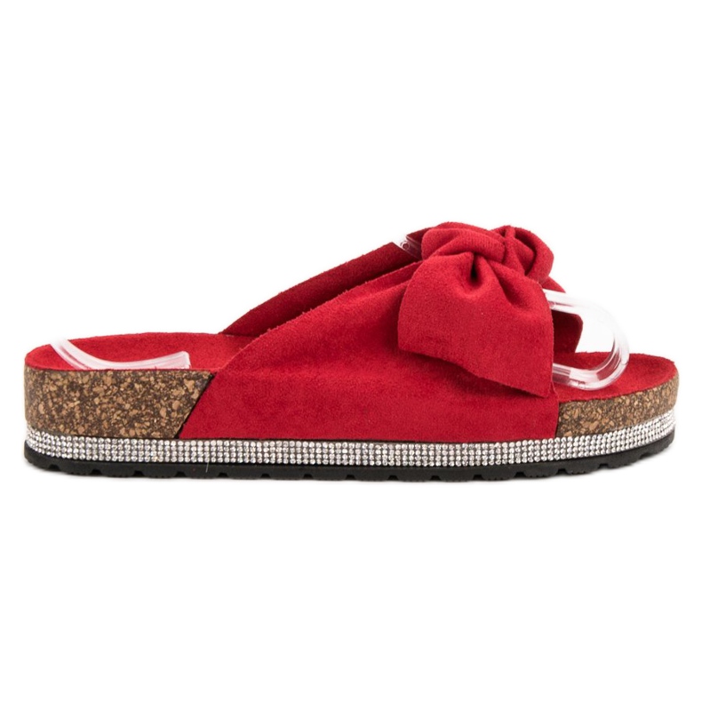 Anesia Paris Semišové pantofle s krystaly červené