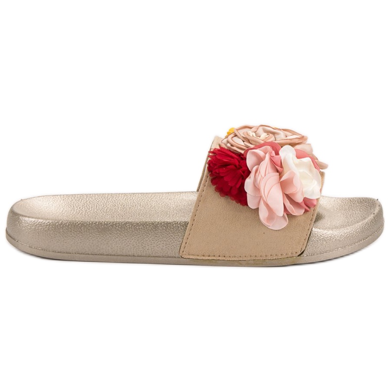 SHELOVET Zlaté pantofle s květinami zlatý