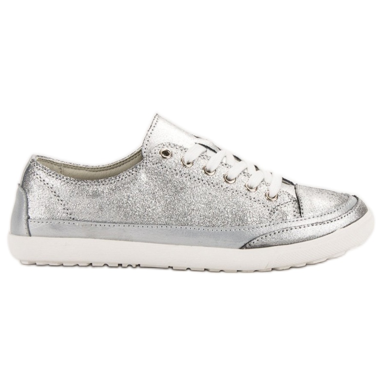 Filippo Stříbrné kožené tenisky šedá