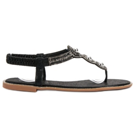 SHELOVET Černé sandály s ozdobami černý